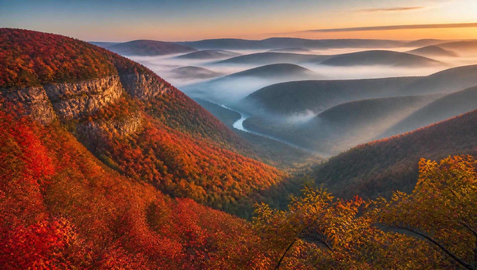 Ozark Mountains in Northwest Arkansas during peak fall color